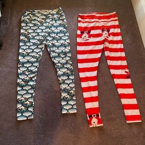 Lularoe Christmas pants Tall/curvy( red/striped Santa pants+gray black deer